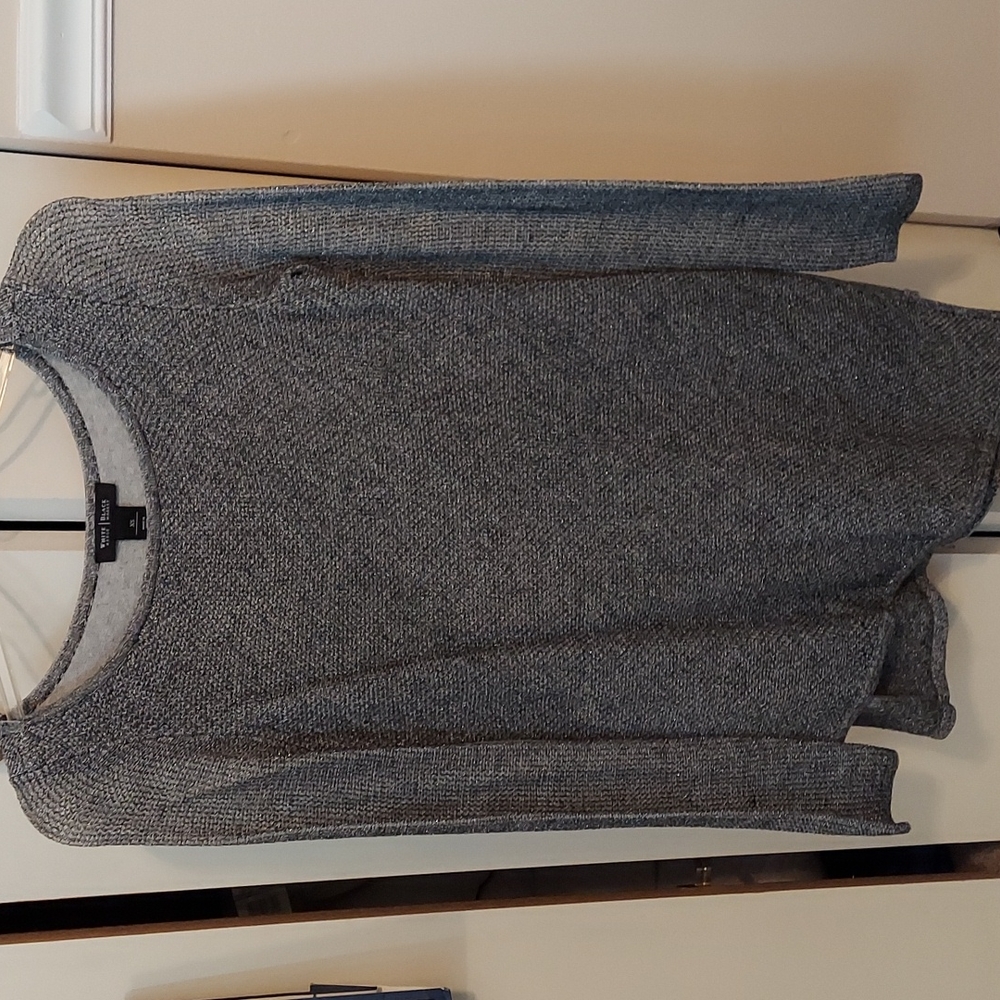 XS gray metallic long sleeve asymmetrically cut shirt